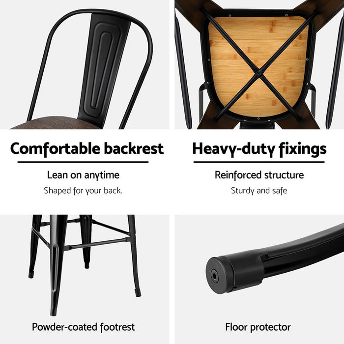 4X Metal Bar Stools Wooden Seat Retro Counter Stool