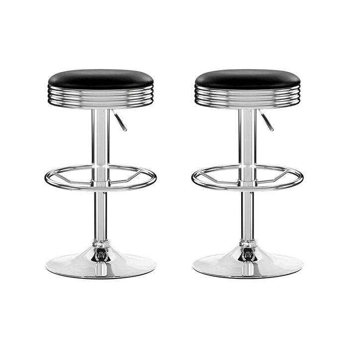 Set Of 2 Backless Pu Leather Bar Stools Black And Chrome