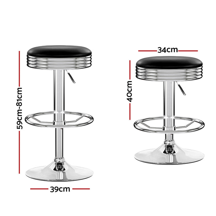 Set Of 2 Backless Pu Leather Bar Stools Black And Chrome
