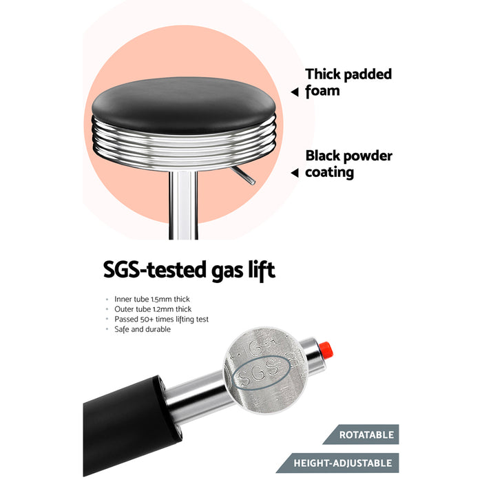 Set Of 2 Backless Pu Leather Bar Stools Black And Chrome