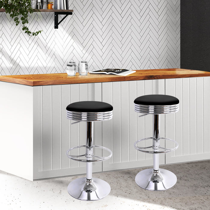 Set Of 2 Backless Pu Leather Bar Stools Black And Chrome