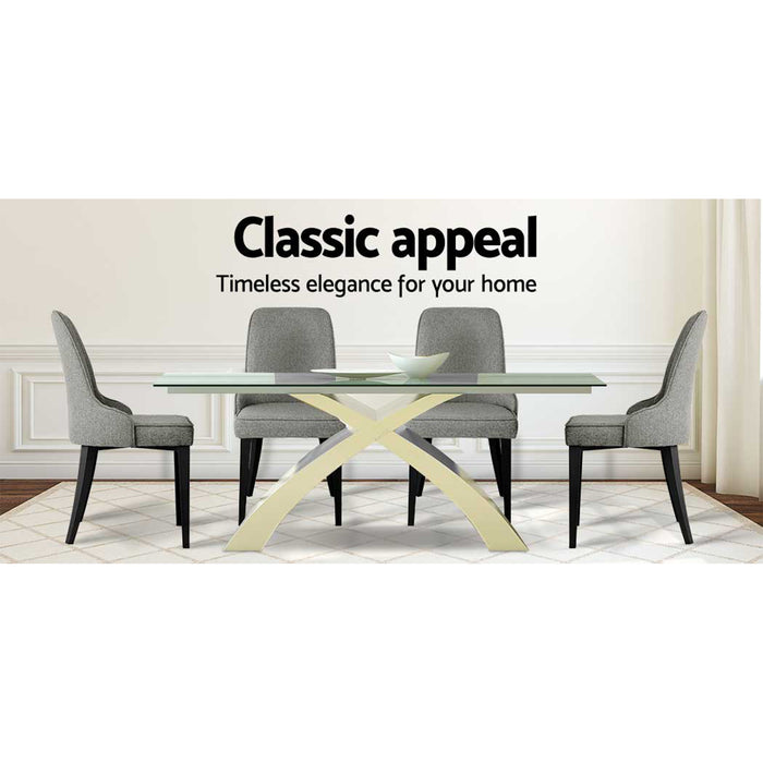 Dining Chairs Set Of 4 Linen Fabric Grey