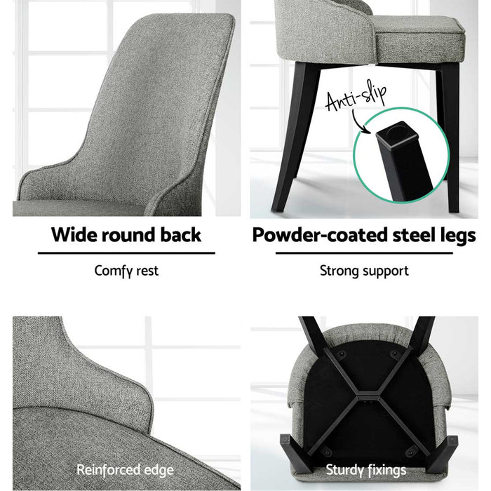 Dining Chairs Set Of 4 Linen Fabric Grey