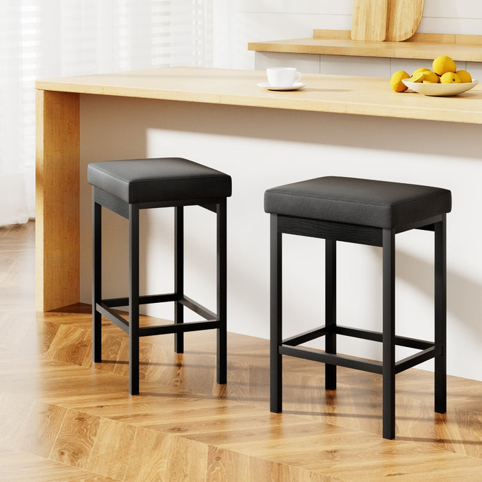 2X Metal Bar Stools Pu Seat Dining Counter Chairs