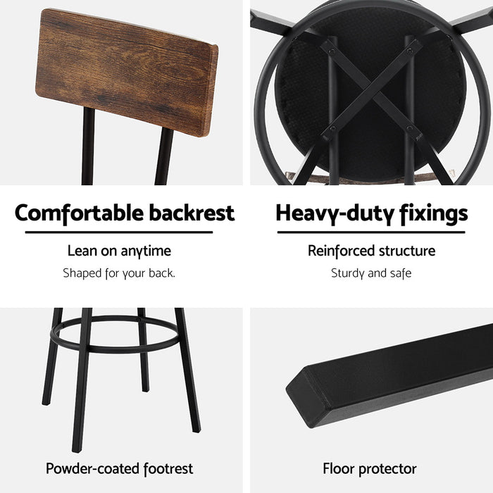 2X Industrial Bar Stools Upholstered Counter Chairs Steel Frame Anti-Scratch