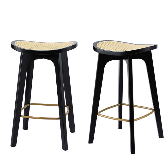 2X Bar Stools Rattan Counter Kitchen Dinning Chair Bamboo Saddle Black