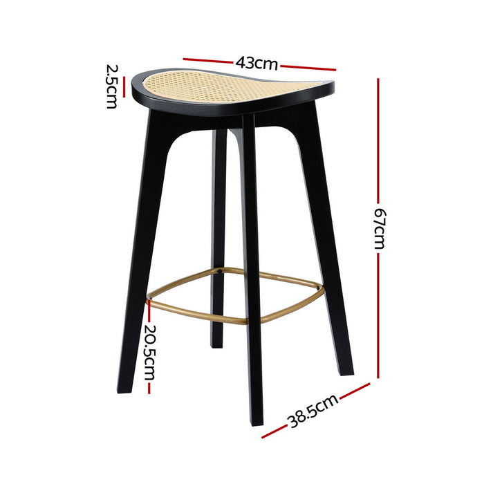 2X Bar Stools Rattan Counter Kitchen Dinning Chair Bamboo Saddle Black