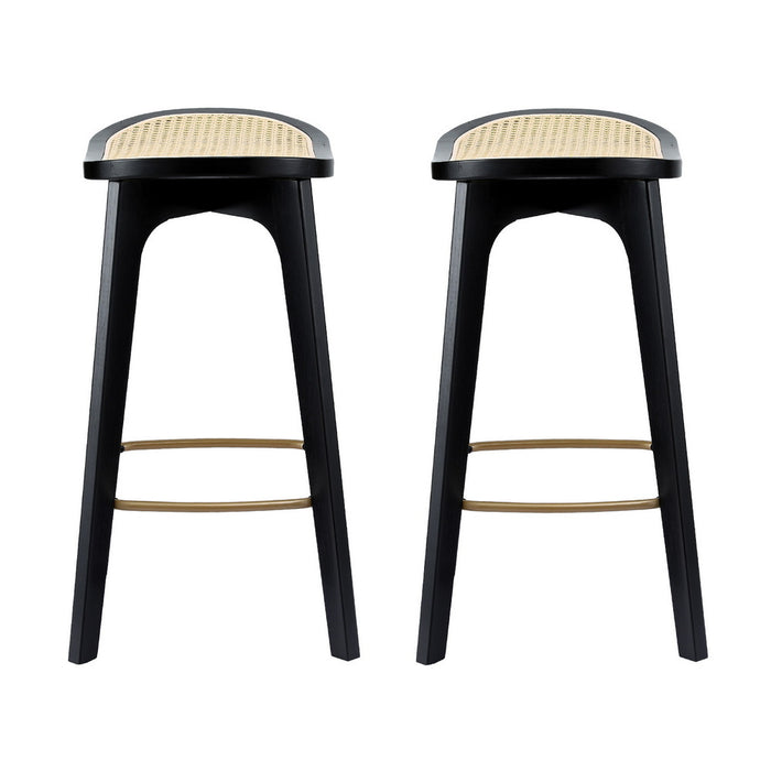 2X Bar Stools Rattan Counter Kitchen Dinning Chair Bamboo Saddle Black