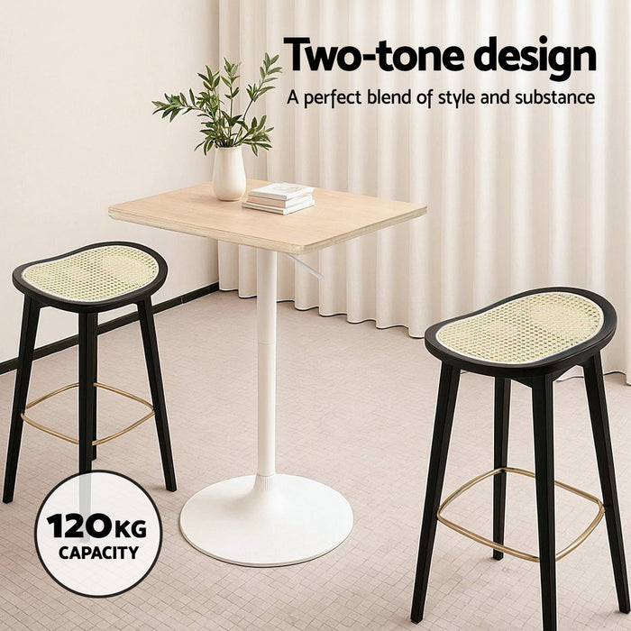 2X Bar Stools Rattan Counter Kitchen Dinning Chair Bamboo Saddle Black