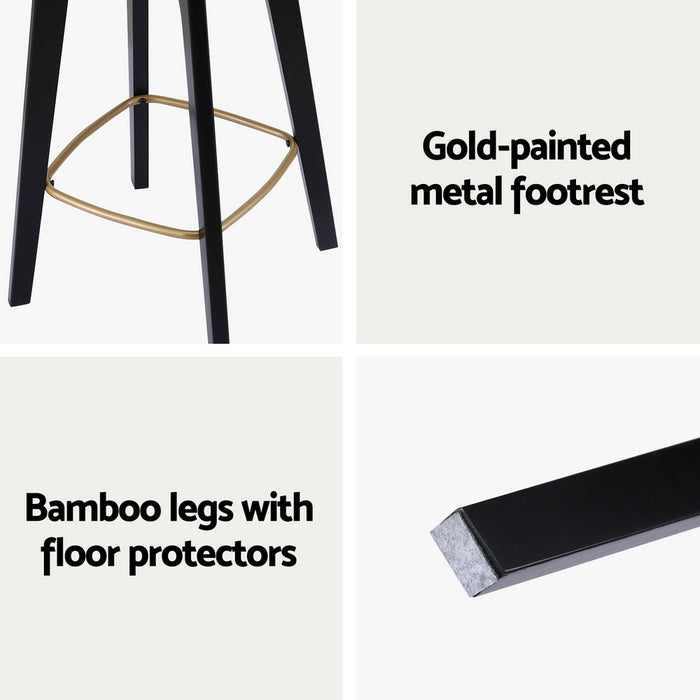 2X Bar Stools Rattan Counter Kitchen Dinning Chair Bamboo Saddle Black