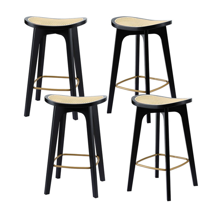 4X Bar Stools Rattan Counter Kitchen Dinning Chair Bamboo Saddle Black
