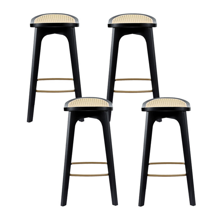 4X Bar Stools Rattan Counter Kitchen Dinning Chair Bamboo Saddle Black