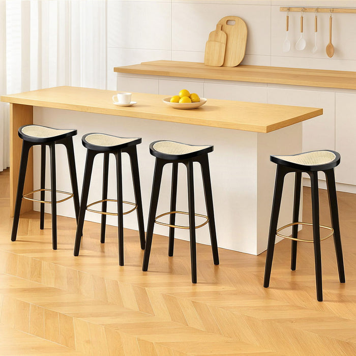 4X Bar Stools Rattan Counter Kitchen Dinning Chair Bamboo Saddle Black