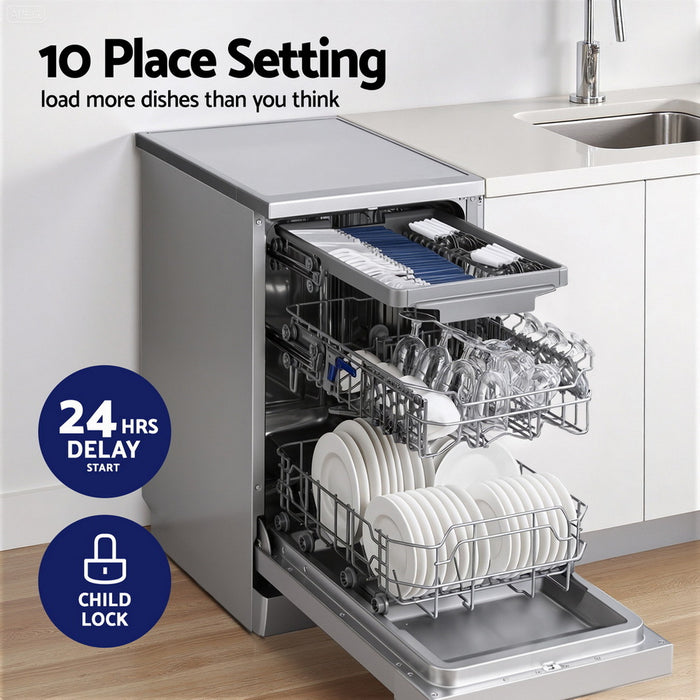 10 Place Settings Freestanding Dishwasher Silver