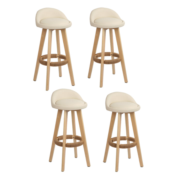 4X Bar Stools Padded Leather Wooden Beige