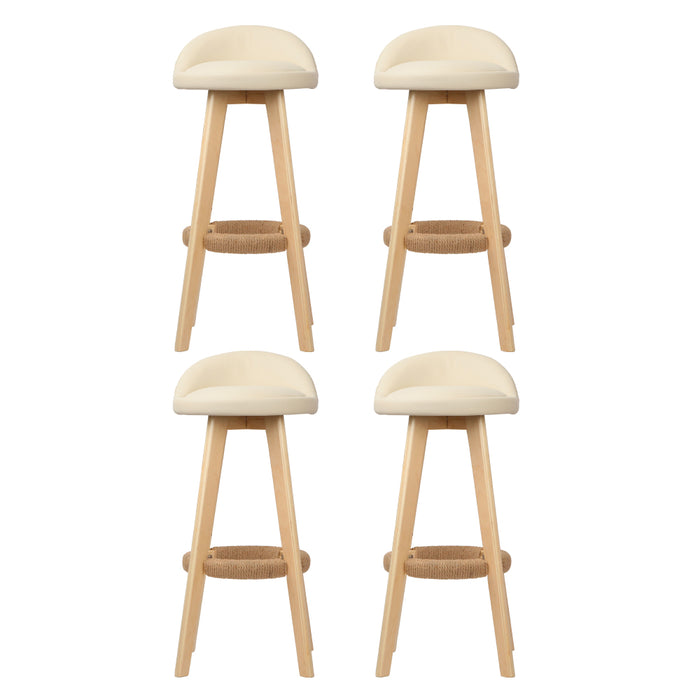 4X Bar Stools Padded Leather Wooden Beige