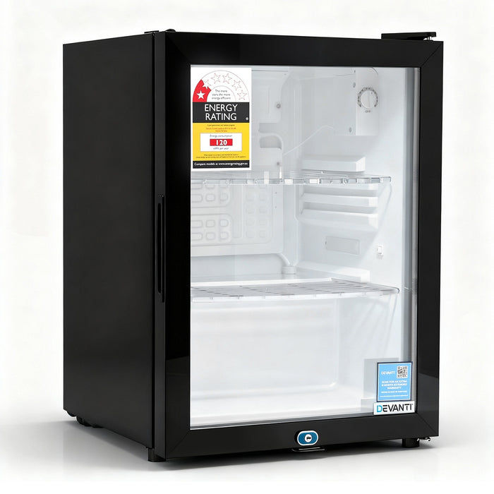 56L Bar Fridge Glass Door Mini Fridge Countertop Cooler Black