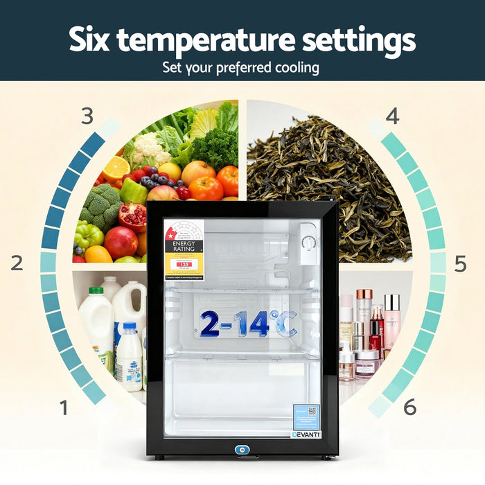 56L Bar Fridge Glass Door Mini Fridge Countertop Cooler Black