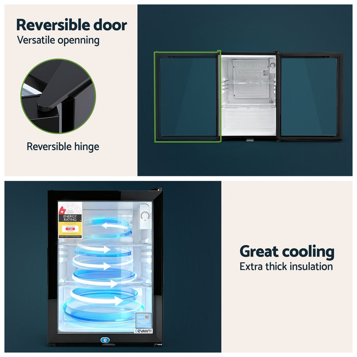 56L Bar Fridge Glass Door Mini Fridge Countertop Cooler Black