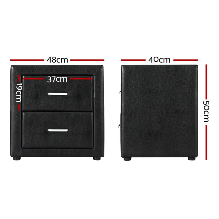 2X Bedside Table 2 Drawers Side Table Leather Caden Black