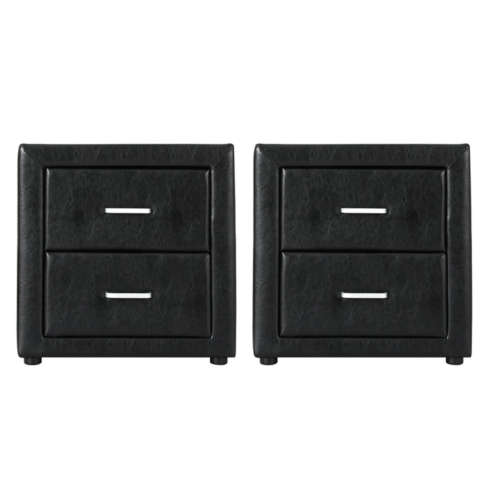 2X Bedside Table 2 Drawers Side Table Leather Caden Black