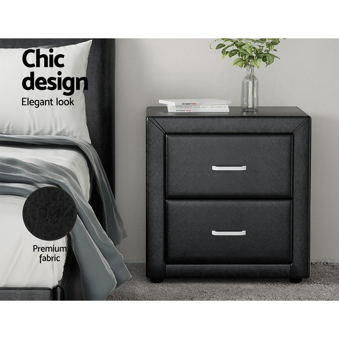2X Bedside Table 2 Drawers Side Table Leather Caden Black