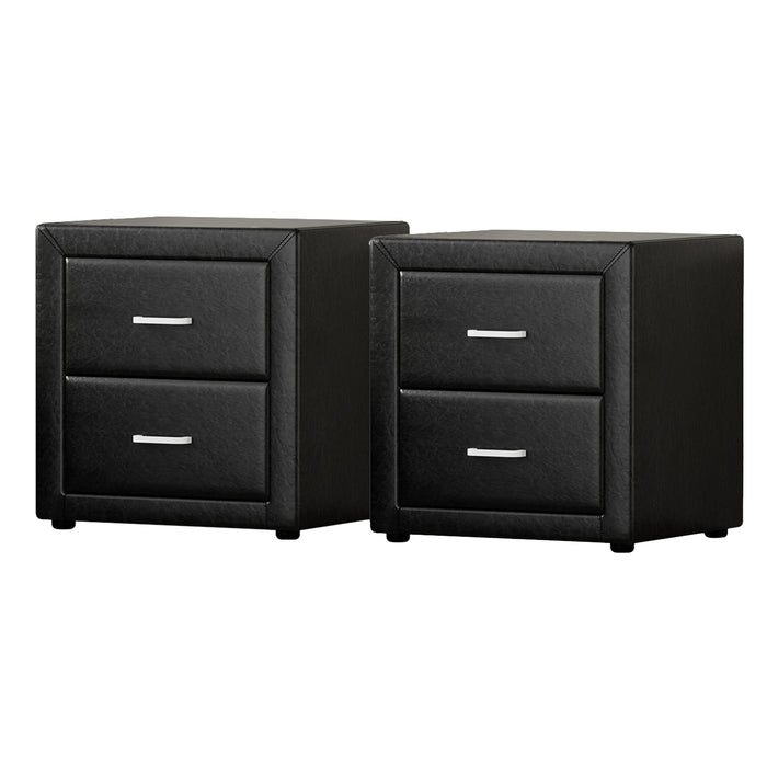 2X Bedside Table 2 Drawers Side Table Leather Caden Black