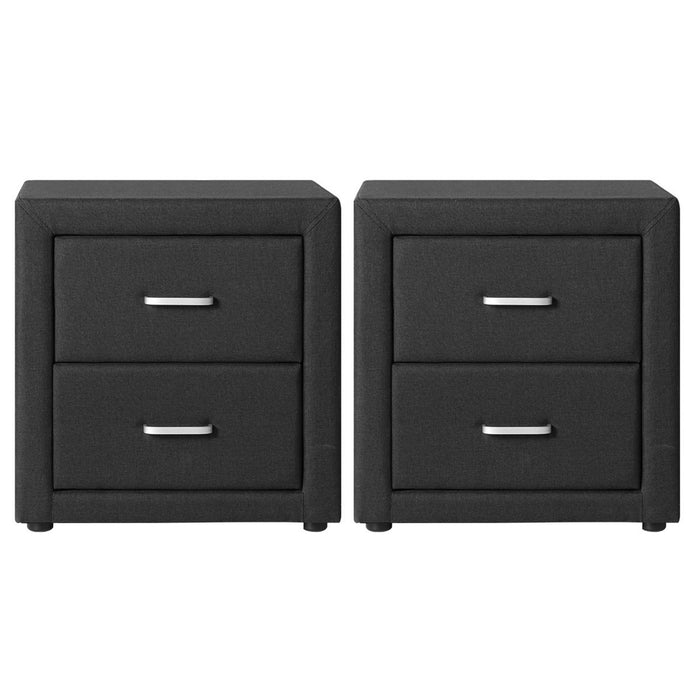 2X Bedside Table 2 Drawers Fabric Caden Charcoal