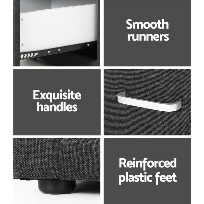 2X Bedside Table 2 Drawers Fabric Caden Charcoal