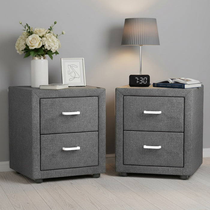 2X Bedside Table 2 Drawers Side Table Fabric Caden Grey