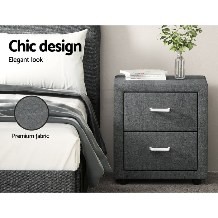2X Bedside Table 2 Drawers Side Table Fabric Caden Grey