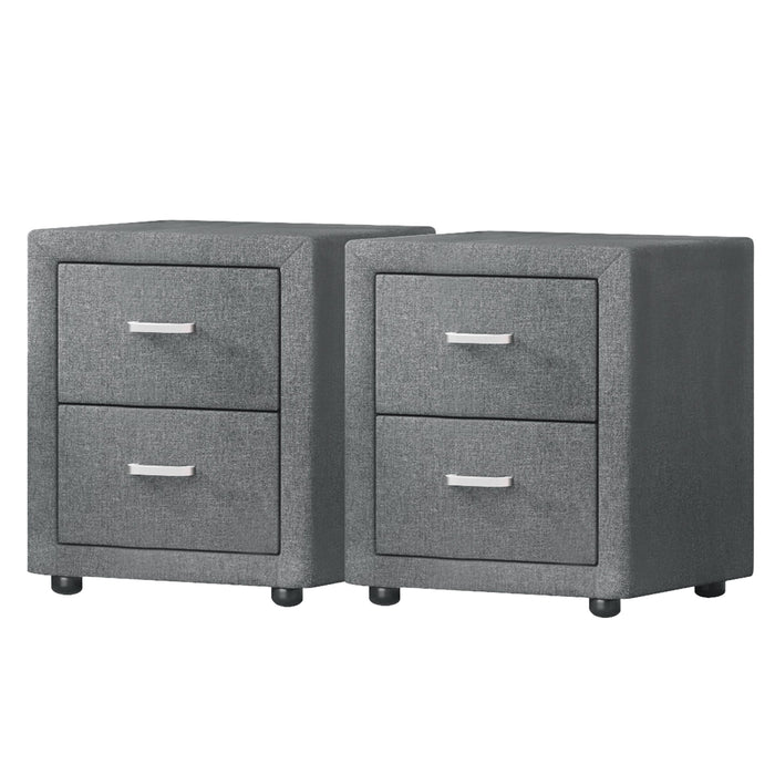 2X Bedside Table 2 Drawers Side Table Fabric Caden Grey