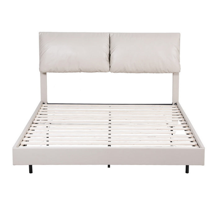Double Bed Frame Rgb Led Floating Beds Adjustable Headboard Beige White