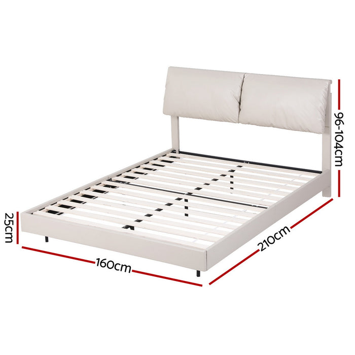 Queen Bed Frame Rgb Led Floating Beds Adjustable Headboard Beige White