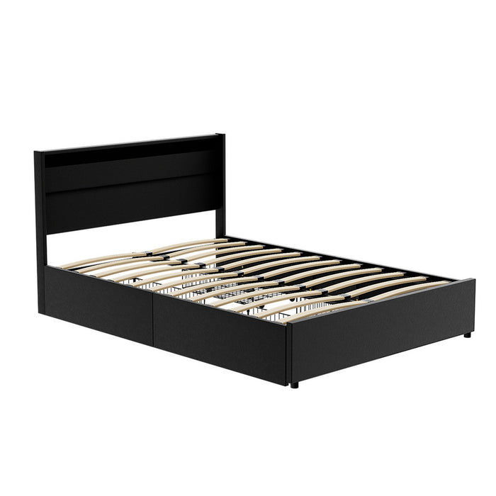 Double Size Bed Frame Led With 4 Drawers Black Dunn