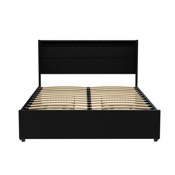 Double Size Bed Frame Led With 4 Drawers Black Dunn