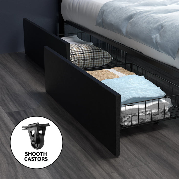 Double Size Bed Frame Led With 4 Drawers Black Dunn