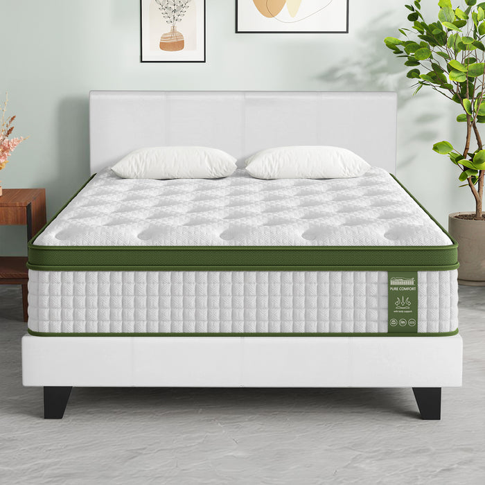 Double Bed Frame And Bedstory Hybrid Mattress Bundle With Headboard White