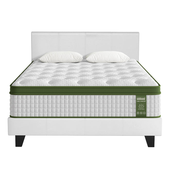 Double Bed Frame And Bedstory Hybrid Mattress Bundle With Headboard White