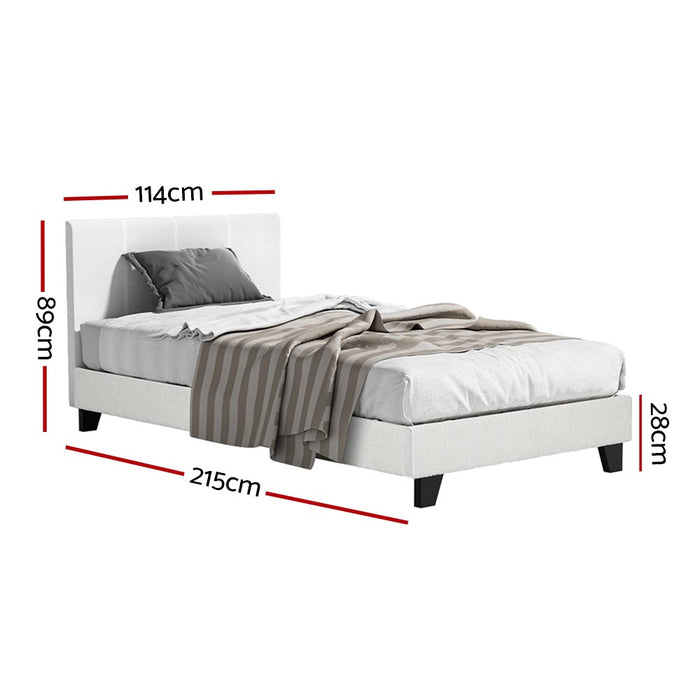 King Single Bed Set With Bedstory Hybrid Mattress Upholstered Platform White Boucle Fabric