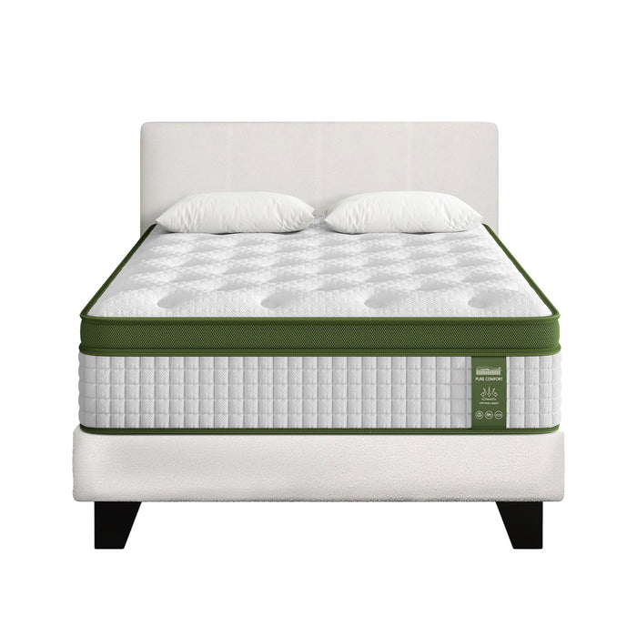 Bedstory Single Bed Frame Mattress Bundle Platform Headboard Medium Firm Hybrid White
