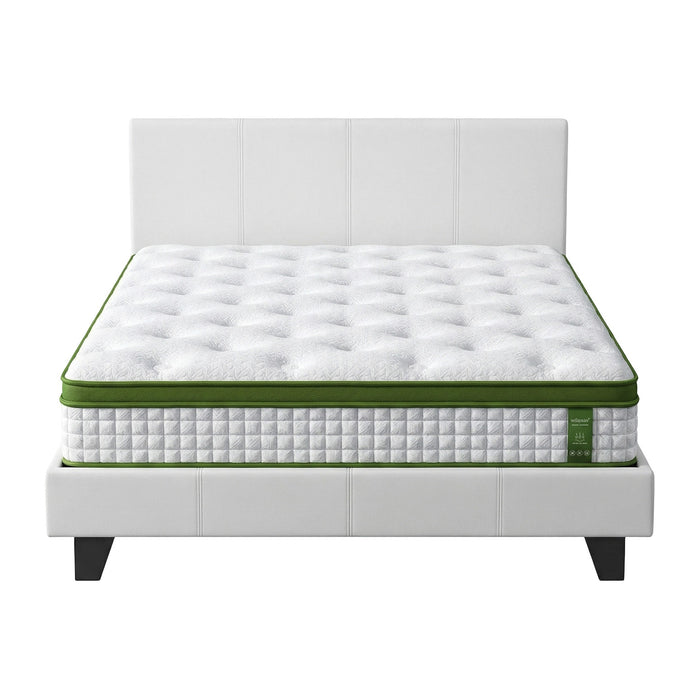 Double Bed Frame Platform White Pvc Leather Hybrid Mattress Modern