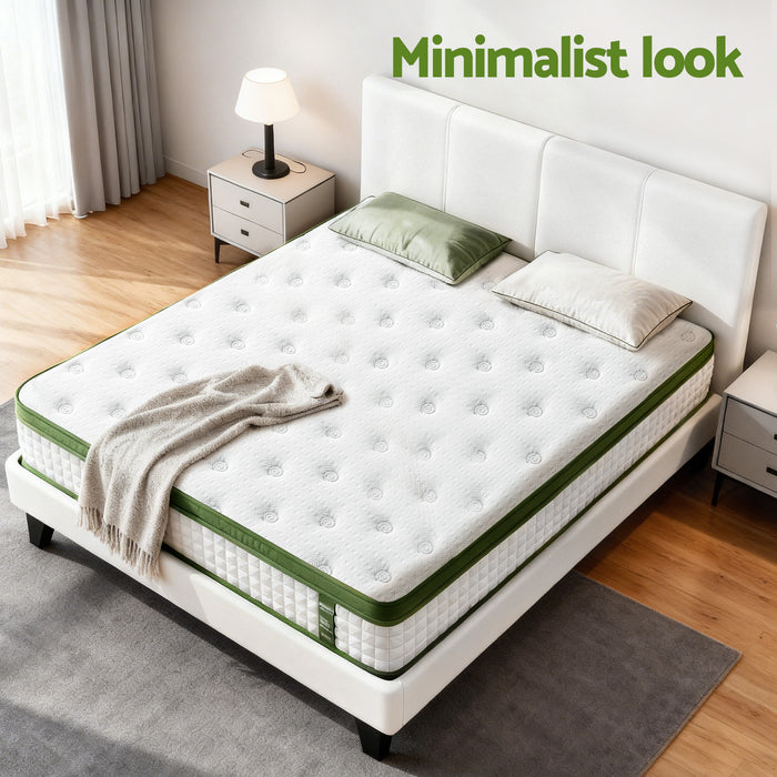 Double Bed Frame Platform White Pvc Leather Hybrid Mattress Modern