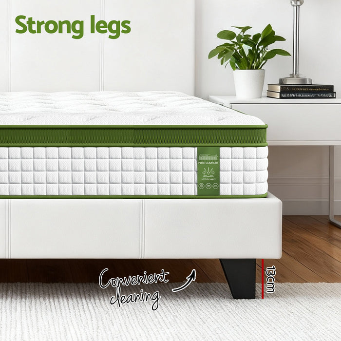 Double Bed Frame Platform White Pvc Leather Hybrid Mattress Modern