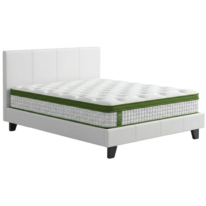 Double Bed Frame Platform White Pvc Leather Hybrid Mattress Modern