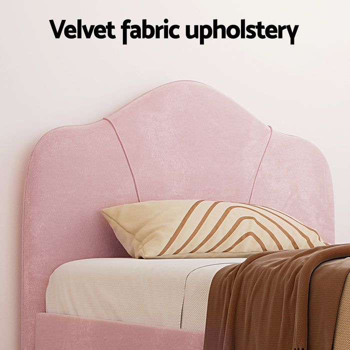 King Single Storage Bed Frame Velvet With Bedside Table Pink