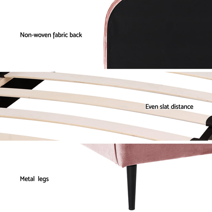 King Single Storage Bed Frame Velvet With Bedside Table Pink