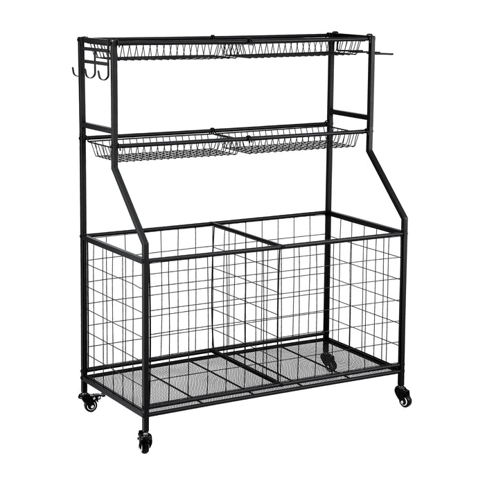 Sports Equipment Organizer Storage With Wheels Multi-Sport Garage Gym Black