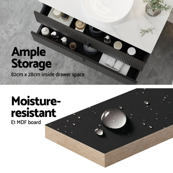 Vanity Unit 900Mm Bathroom Cabinet Storage Wall Hung Black Timber Front