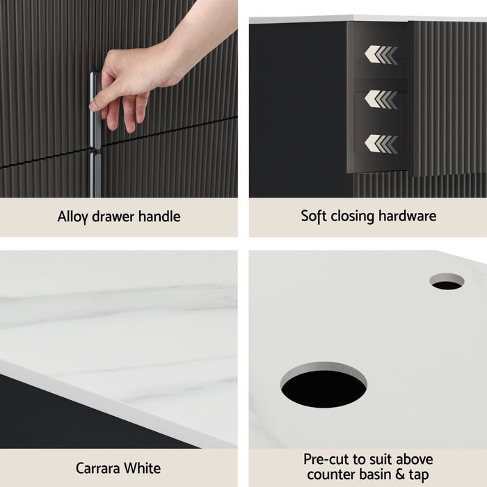 Vanity Unit 900Mm Bathroom Cabinet Storage Wall Hung Black Timber Front